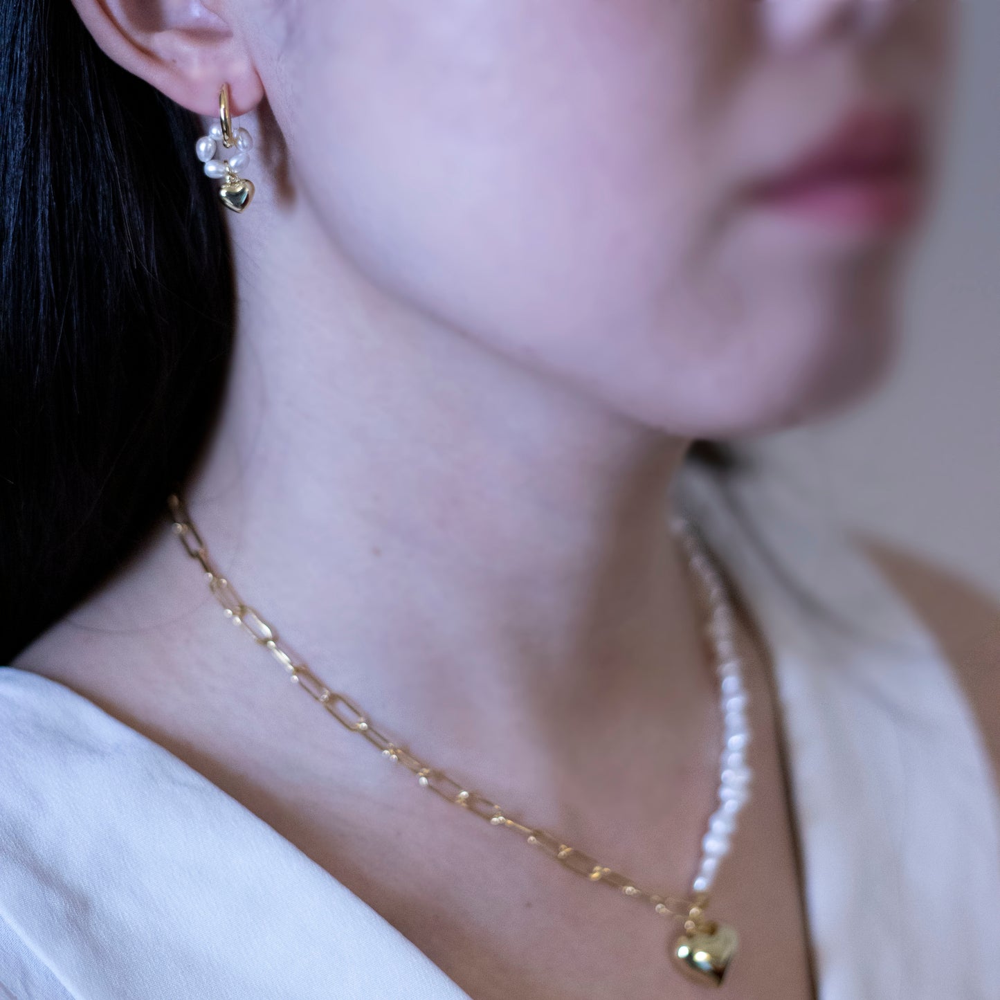 Amore, Heart Pendant Charm Drop Earrings Gold Plated